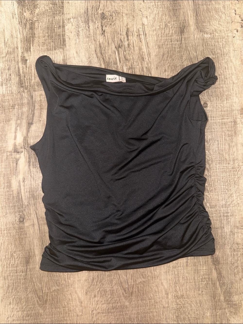 Emme Black One-Shoulder Ruched Women’s Tank Top
